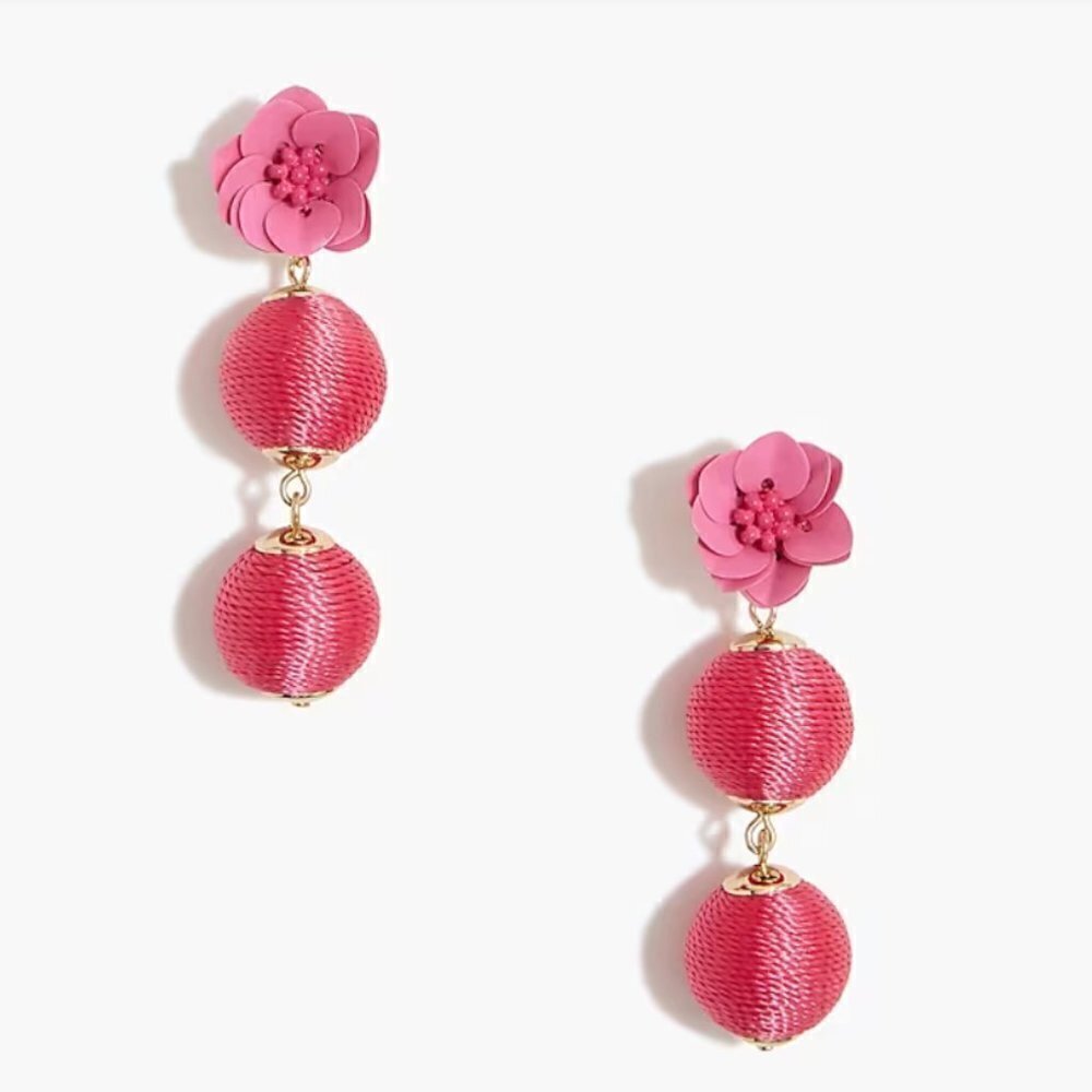NEW J. Crew Wrapped Floral Dangle Earrings, Fuchsia Pink, Lightweight
